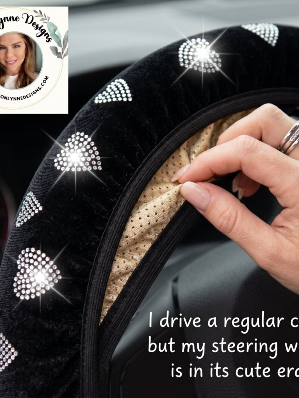 🖤✨ Black Velvet Steering Wheel Cover with Rhinestone Hearts - Picture 8 of 8